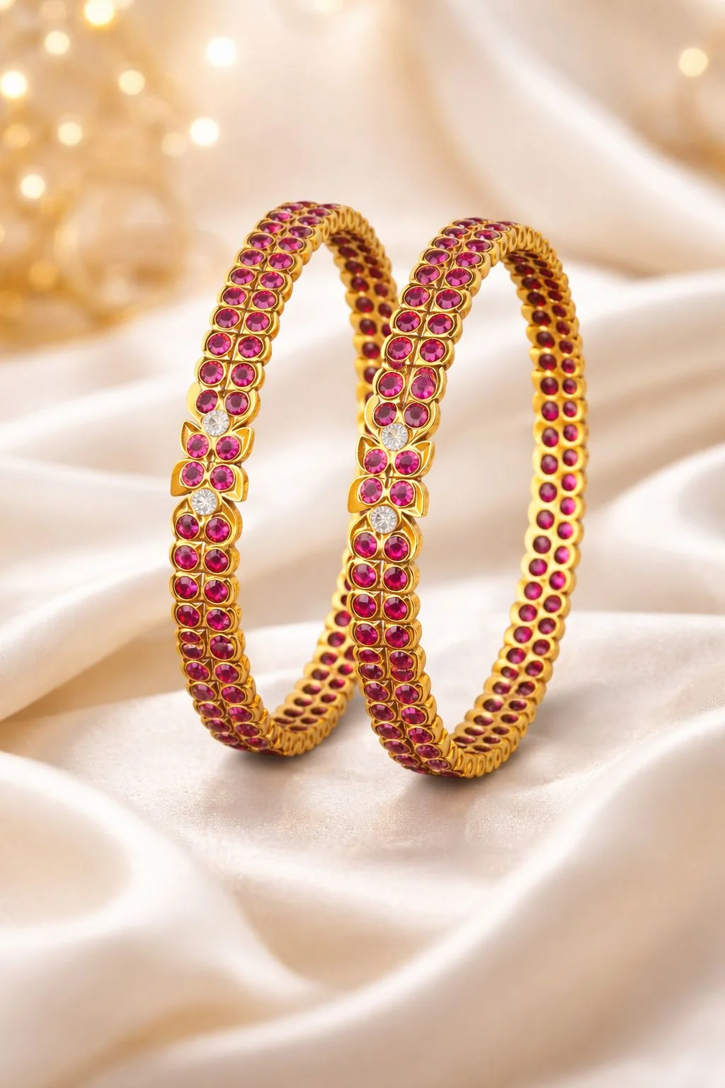 Ruby Stone Gold Plated Bangles Set for Women | Traditional Bridal & Party Wear Kada (Set of 2)