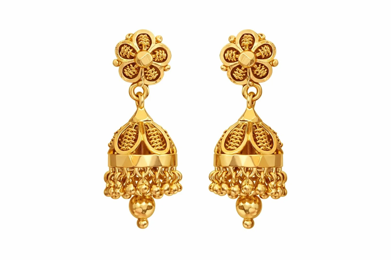Traditional Gold-Plated Jhumka Earrings for Women | Floral Design Temple Style Drop Earrings | Lightweight Ethnic Jewellery