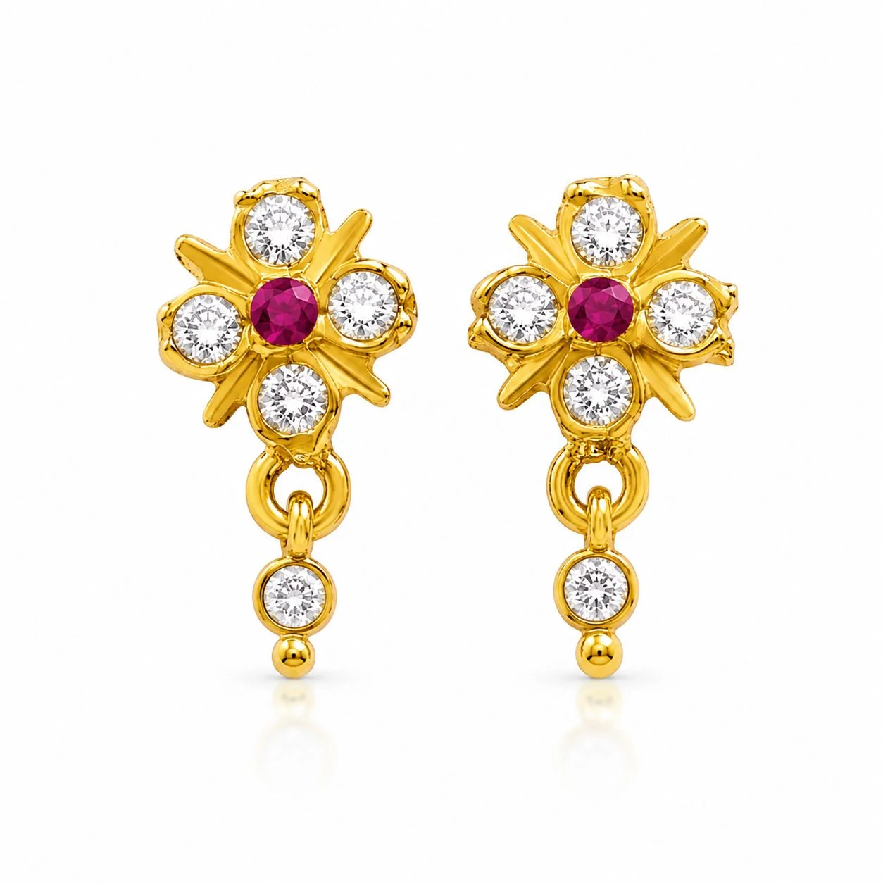 Vishmura Floral Gold-Plated Stud Earrings with Stone Detailing
