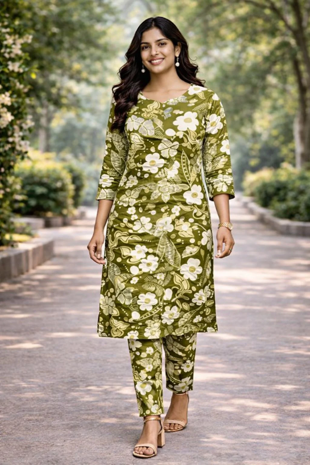 Chic Black & Pink Floral Kurti Set for Women